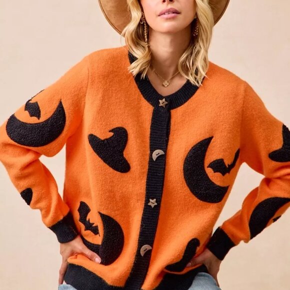BiBi Halloween Witch Hat Moon Bat Artwork Cardigan‎ - Picture 11 of 16